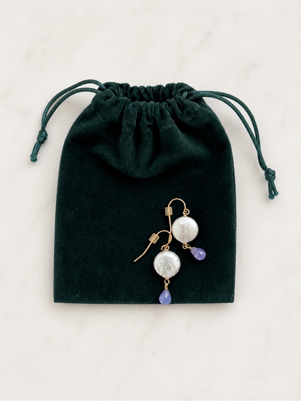 Artisan Genuine Tanzanite Teardrop & Coin Pearl Gold Tone Drop Dangle Earrings
